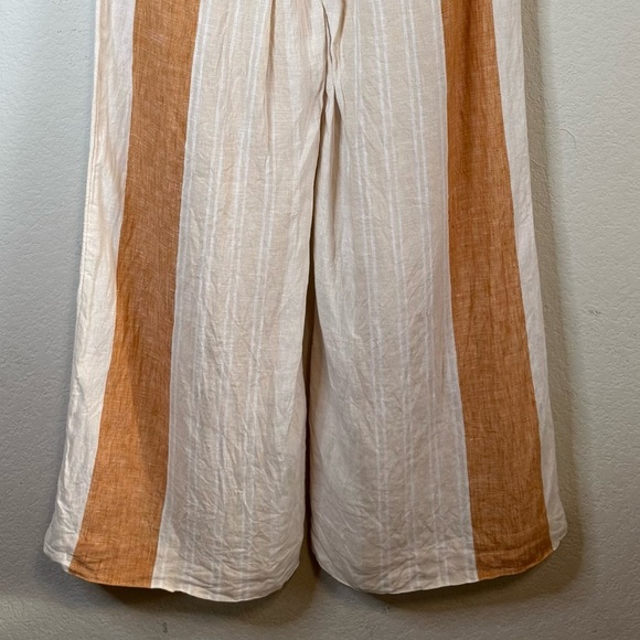 Ett:twa by Anthropologie Muted Orange Tan Cream Striped Linen Wide Leg Pants - Picture 9 of 14